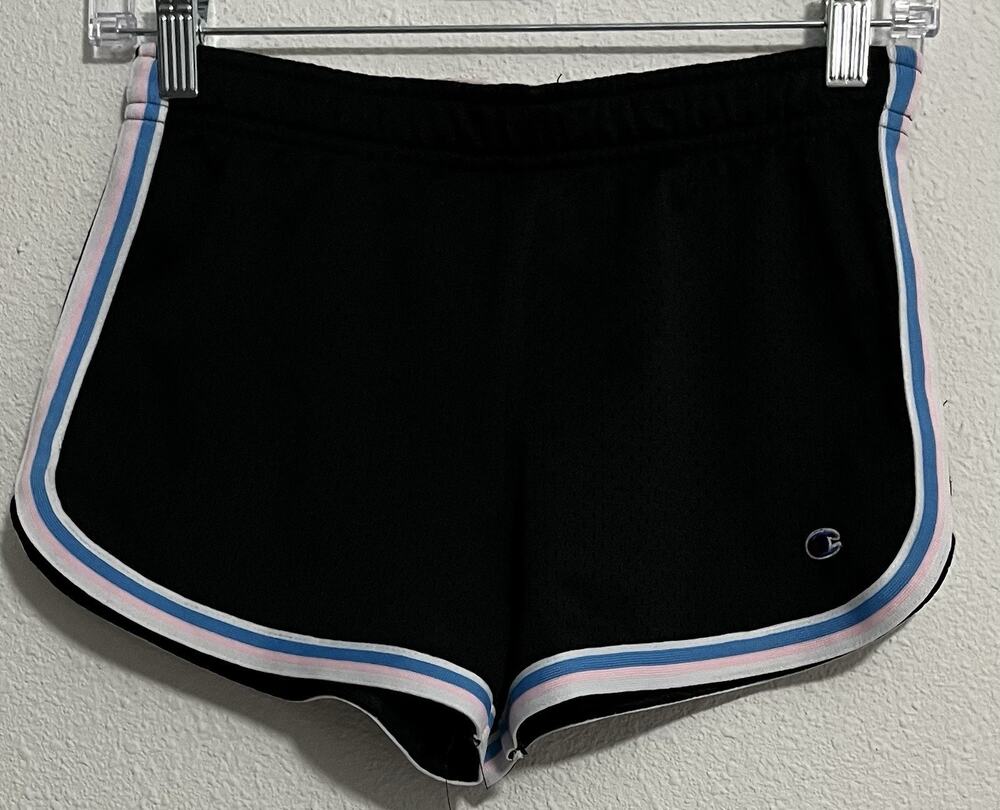 Champion Women’s Black Solid Athletic Shorts M Regular Elastic Waist Gym Running